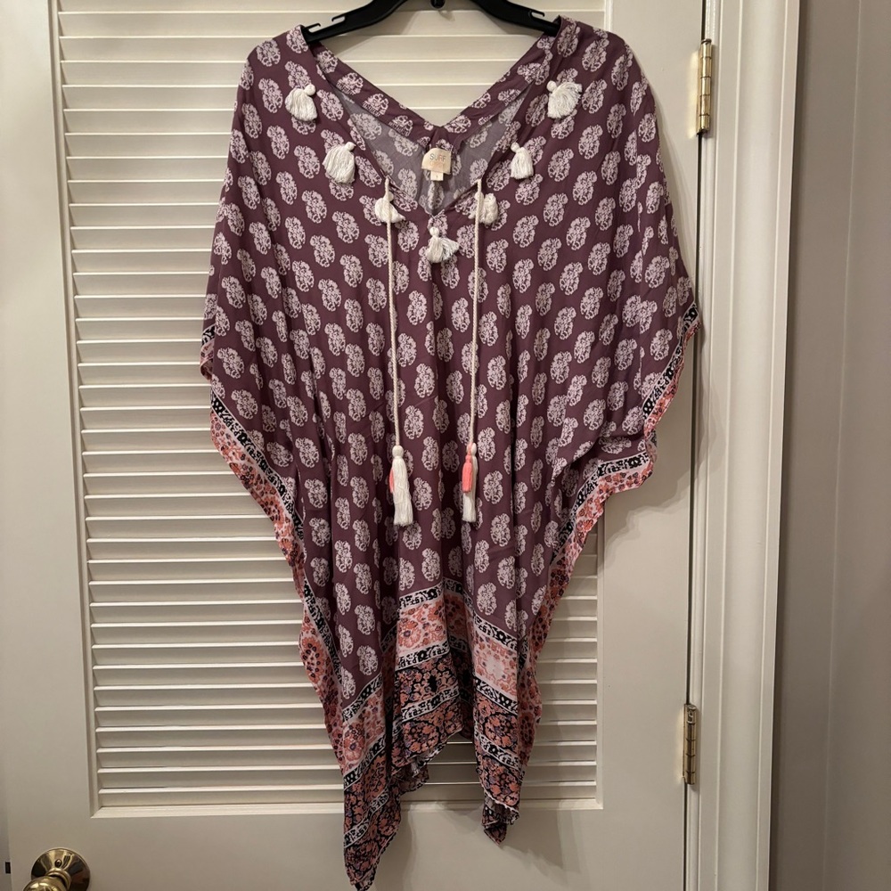 Surf Gypsy purple patterned cover up with tassels
